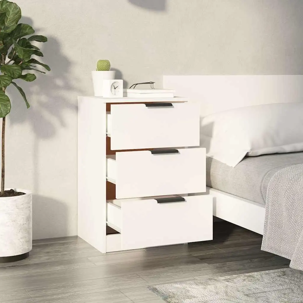 Bedside Cabinets 2 pcs White Bedroom Storage Drawers Nightstand 40x36x65 cm