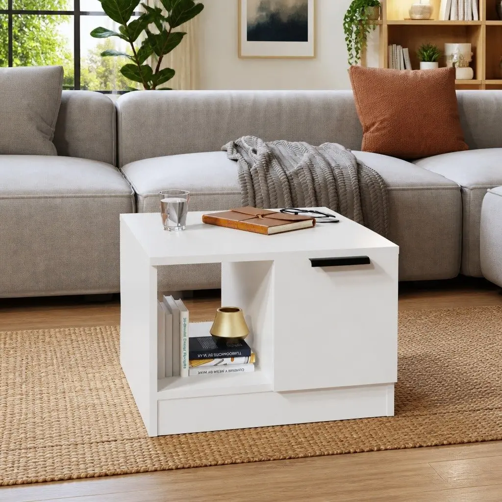 Coffee Table White Engineered Wood 50W x 50D x 36H cm Storage Compartments
