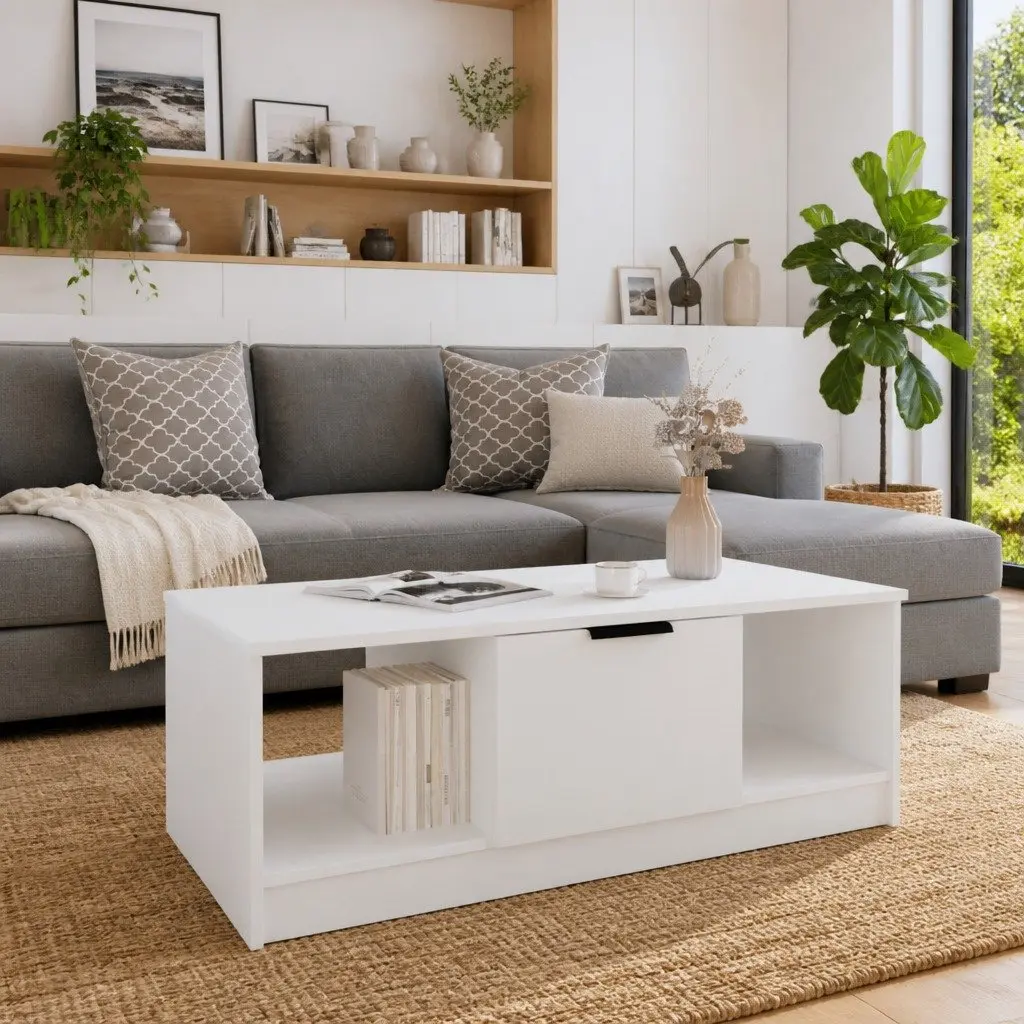 Coffee Table White 102 x 50 x 36 cm Engineered Wood