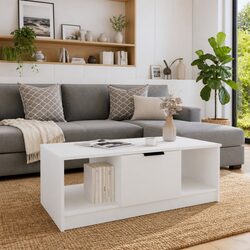Elegant White Coffee Table with Storage for Living Rooms