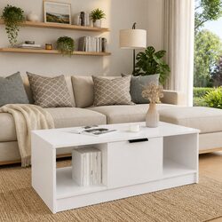 Modern White Coffee Table with Storage Compartments
