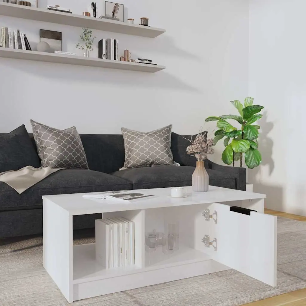 Coffee Table High Gloss White Modern 102L x 50W x 36H cm Engineered Wood