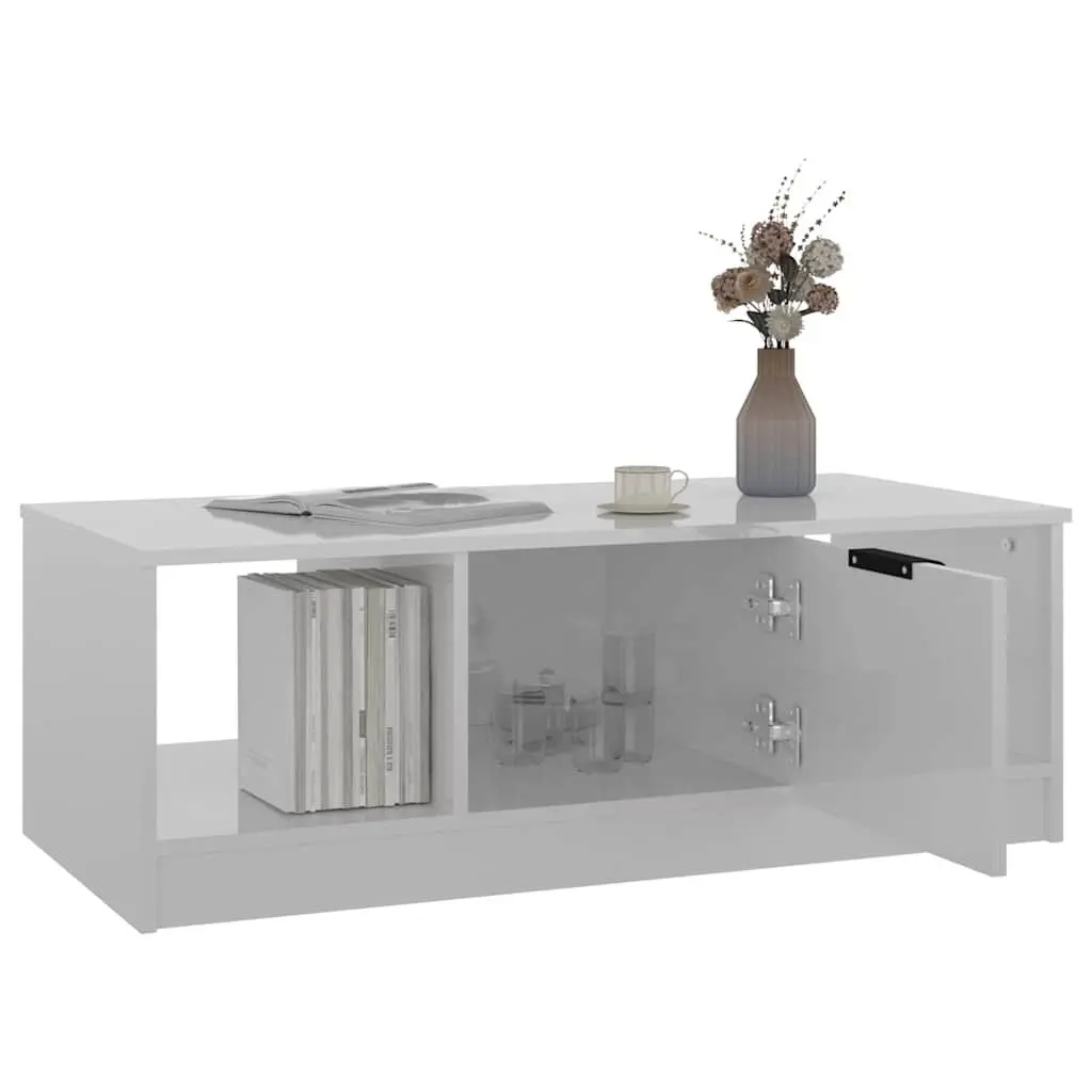 Coffee Table High Gloss White Modern 102L x 50W x 36H cm Engineered Wood