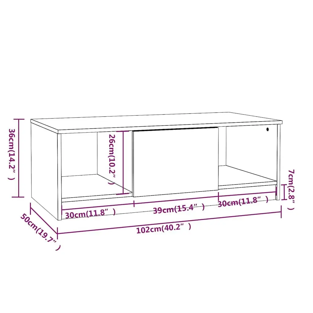 Coffee Table High Gloss White Modern 102L x 50W x 36H cm Engineered Wood
