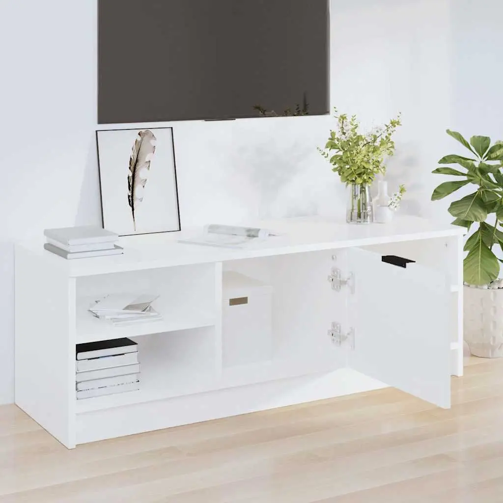 TV Cabinet White Engineered Wood Media Console 102cm Storage Unit