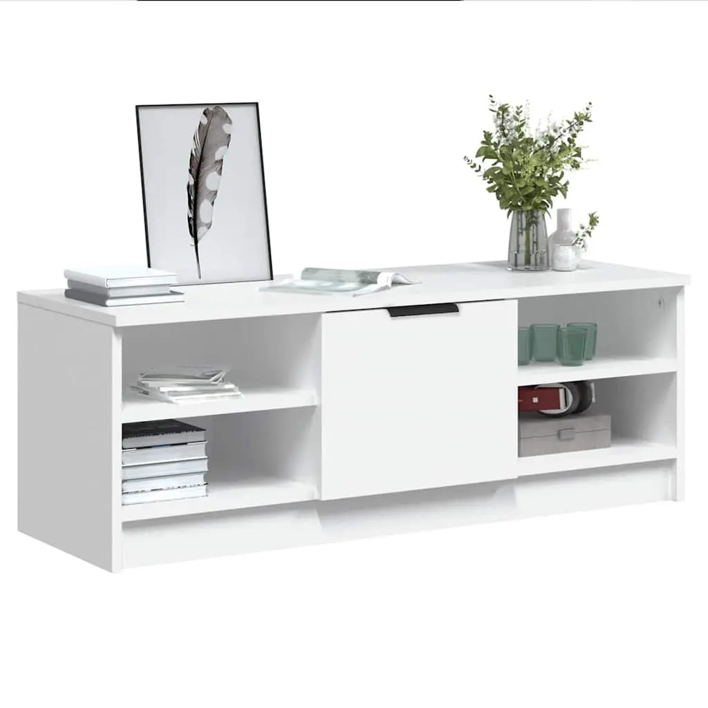 TV Cabinet White Engineered Wood Media Console 102cm Storage Unit