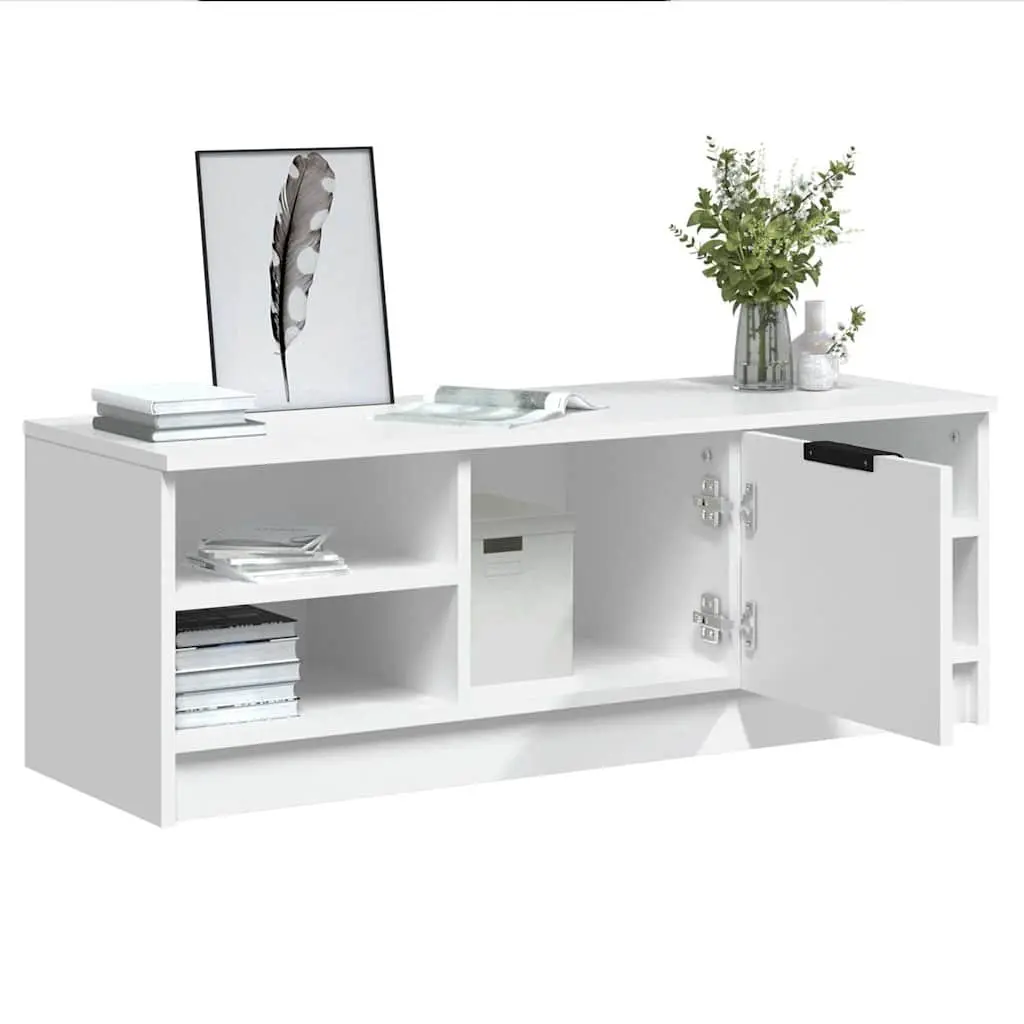 TV Cabinet White Engineered Wood Media Console 102cm Storage Unit