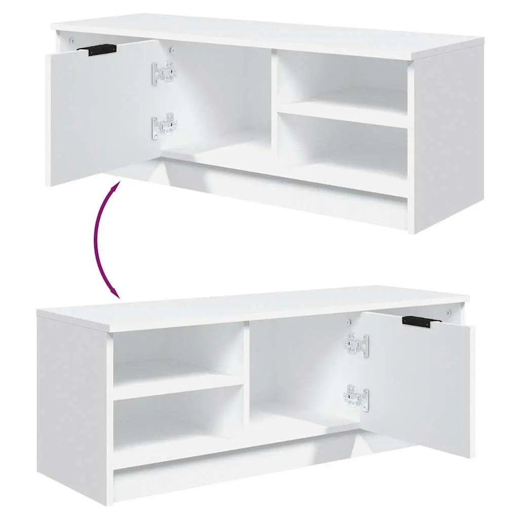 TV Cabinet White Engineered Wood Media Console 102cm Storage Unit