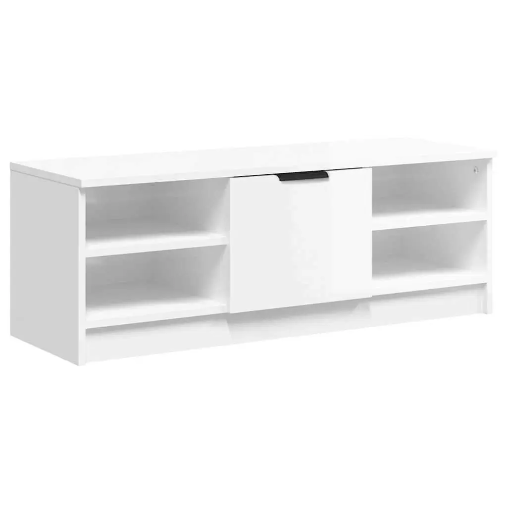 Engineered Wood TV Stand High Gloss White Media Console 102x35.5x36.5cm Storage Unit