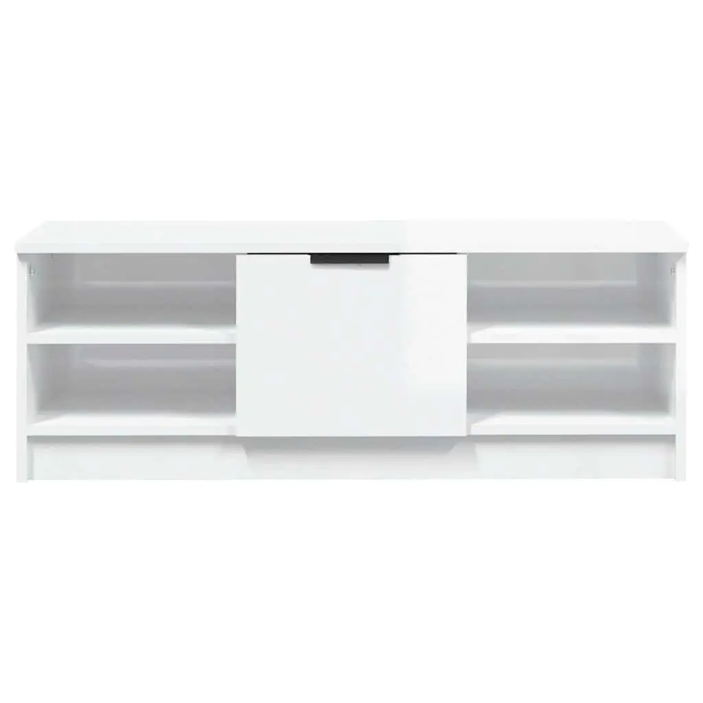 Engineered Wood TV Stand High Gloss White Media Console 102x35.5x36.5cm Storage Unit
