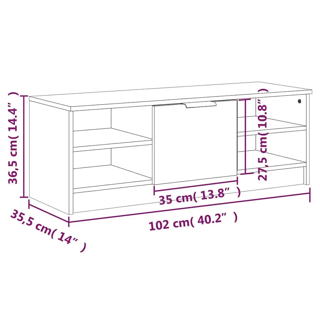 Engineered Wood TV Stand High Gloss White Media Console 102x35.5x36.5cm Storage Unit