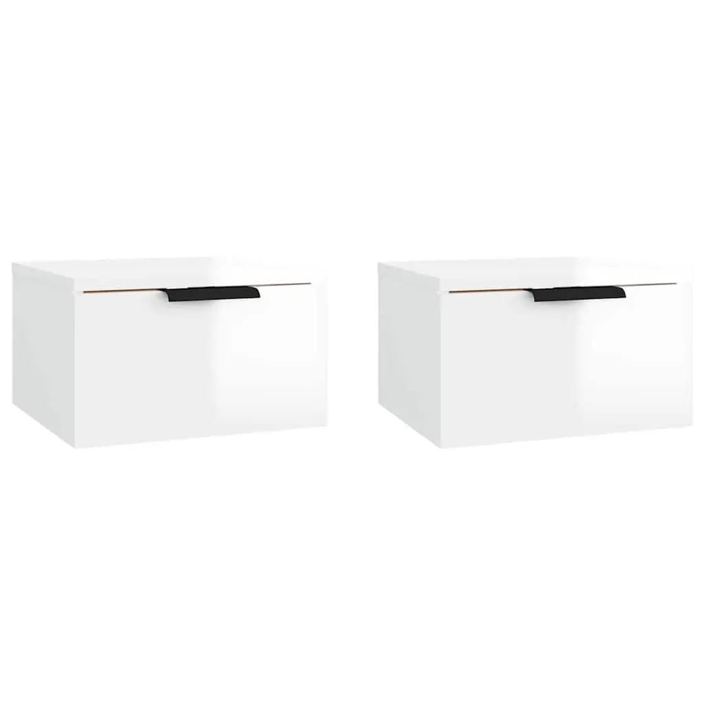 Wall-mounted Bedside Cabinets White Floating Storage Shelf Organiser 2 Piece Engineered Wood