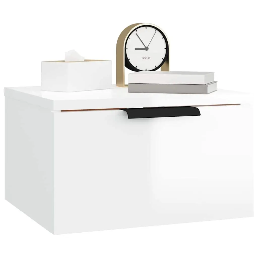 Wall-mounted Bedside Cabinets White Floating Storage Shelf Organiser 2 Piece Engineered Wood
