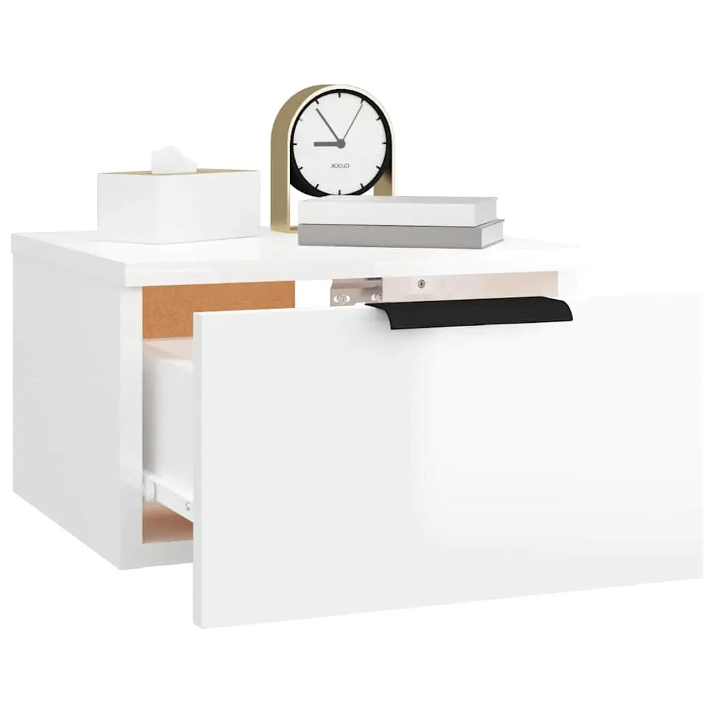 Wall-mounted Bedside Cabinets White Floating Storage Shelf Organiser 2 Piece Engineered Wood