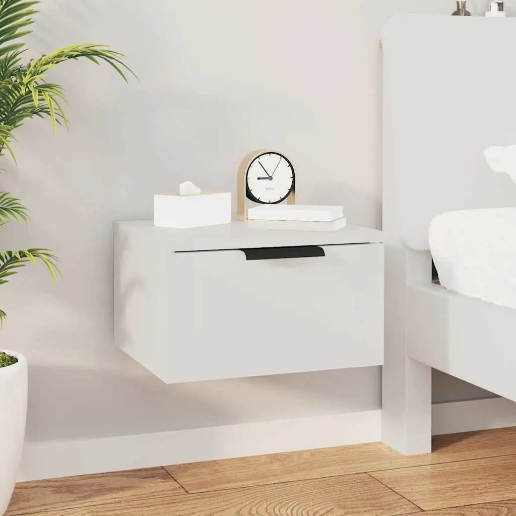 Wall-mounted Bedside Cabinets White Floating Storage Shelf Organiser 2 Piece Engineered Wood
