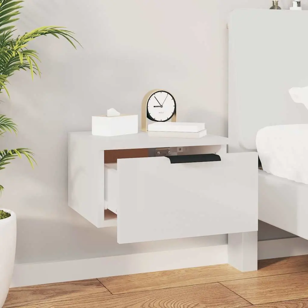 Wall-mounted Bedside Cabinets White Floating Storage Shelf Organiser 2 Piece Engineered Wood
