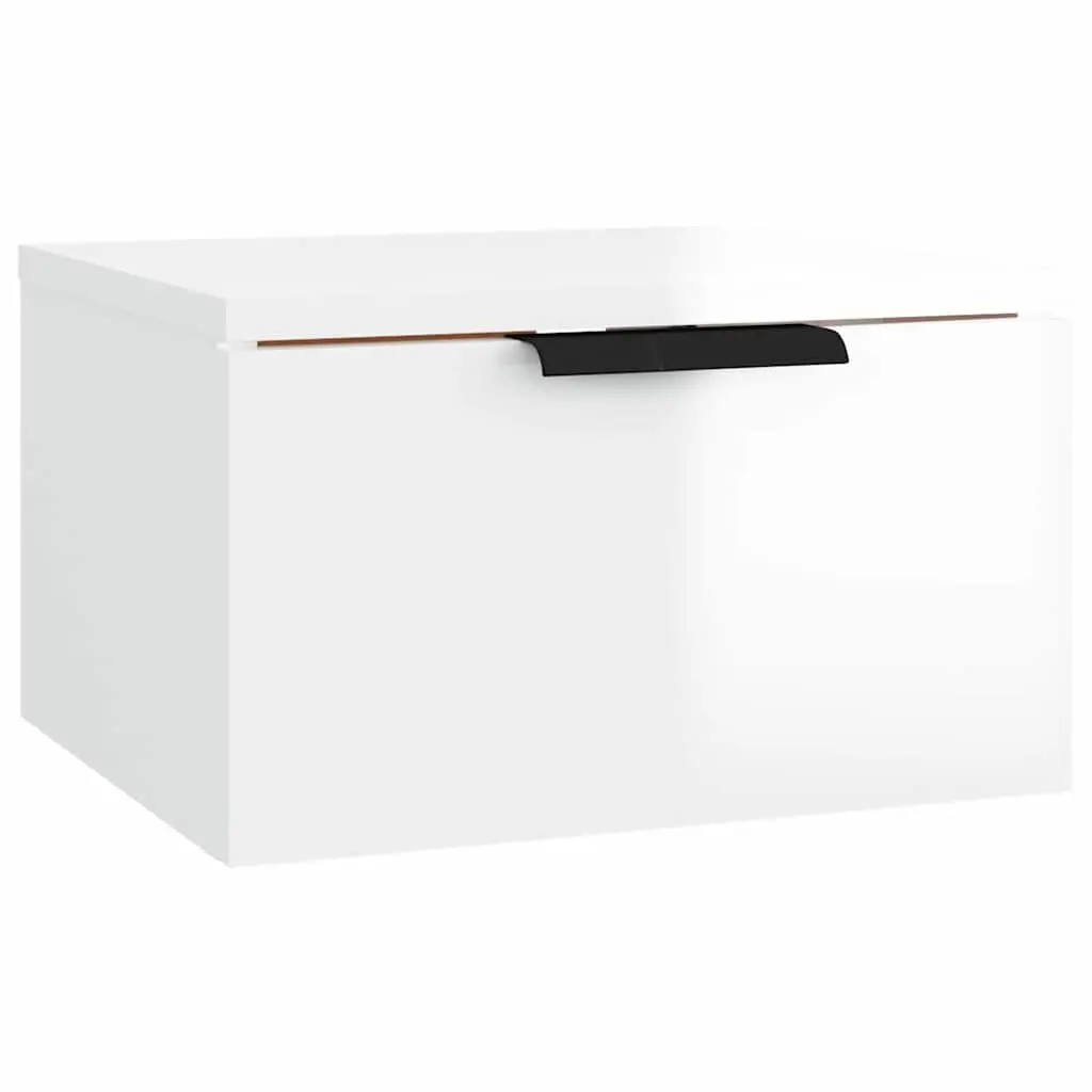 Wall-mounted Bedside Cabinets White Floating Storage Shelf Organiser 2 Piece Engineered Wood