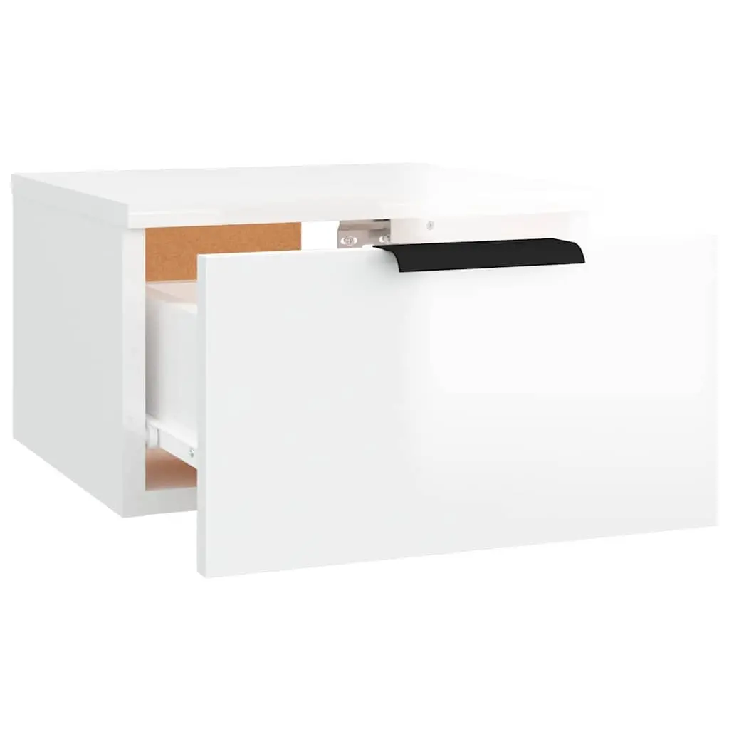 Wall-mounted Bedside Cabinets White Floating Storage Shelf Organiser 2 Piece Engineered Wood