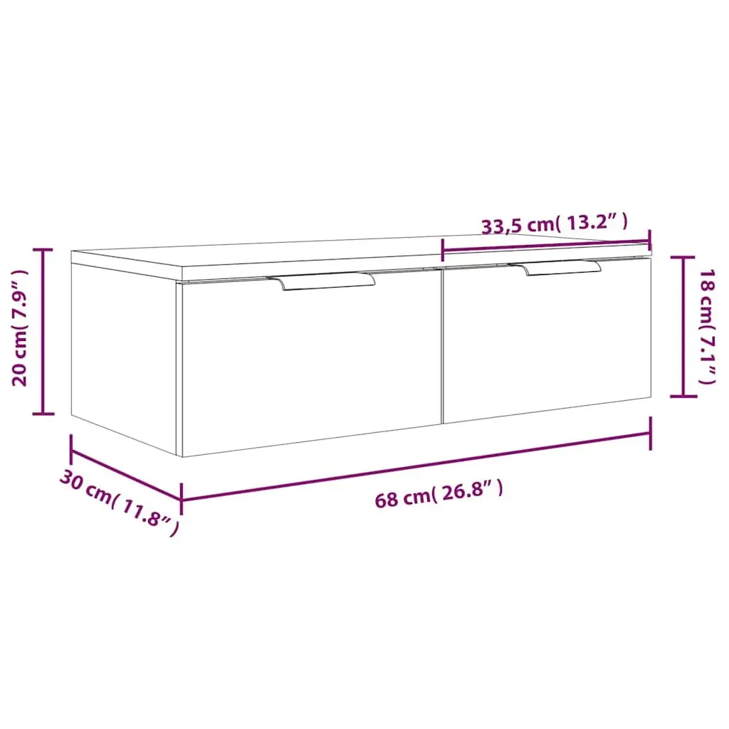 Wall Cabinet Storage White Floating Shelf 68x30x20 cm Engineered Wood Organiser