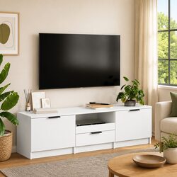 White Modern TV Cabinet with Storage Unit and Drawers