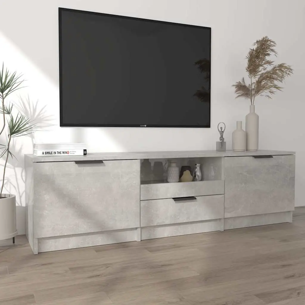 TV Cabinet Grey Engineered Wood Modern 140 x 35 x 40 cm Storage Unit Three Compartments Drawer