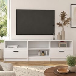 White Engineered Wood TV Cabinet with Drawers and Shelves