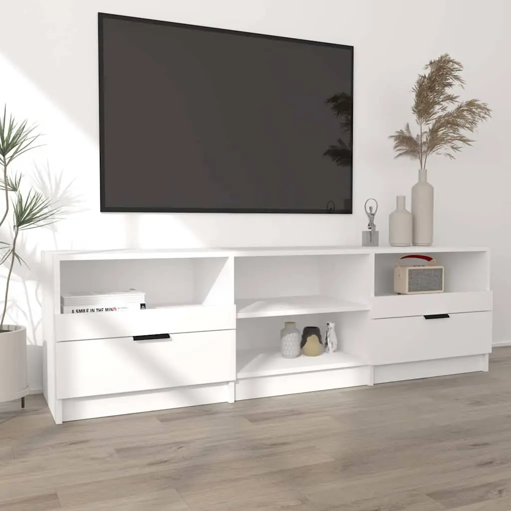 Engineered Wood TV Cabinet White Storage Unit with Drawers and Shelves 150x33.5x45cm