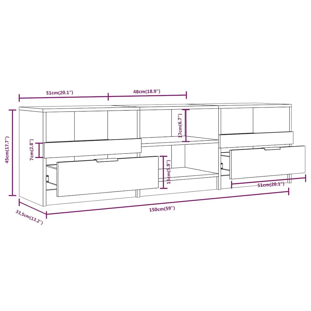 Engineered Wood TV Cabinet White Storage Unit with Drawers and Shelves 150x33.5x45cm