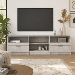 Grey Engineered Wood TV Cabinet with Drawers and Shelves
