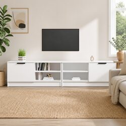 Charming White TV Cabinet with Shelves for Living Room