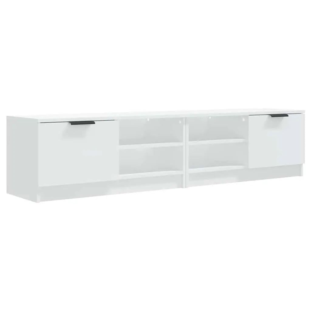 TV Cabinet White Engineered Wood Storage Unit with Shelves and Compartment for Living Room Media 80 x 35 x 36.5 cm