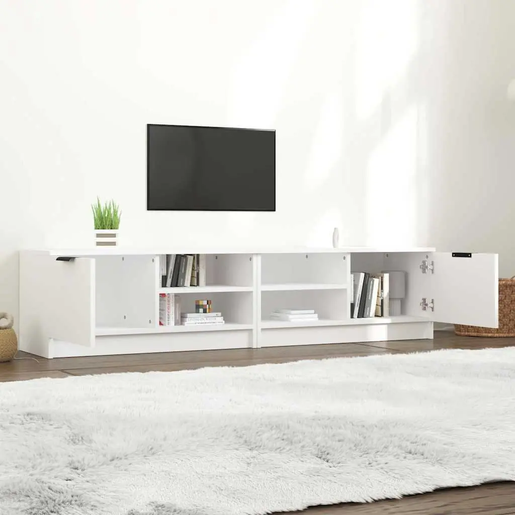TV Cabinet White Engineered Wood Storage Unit with Shelves and Compartment for Living Room Media 80 x 35 x 36.5 cm