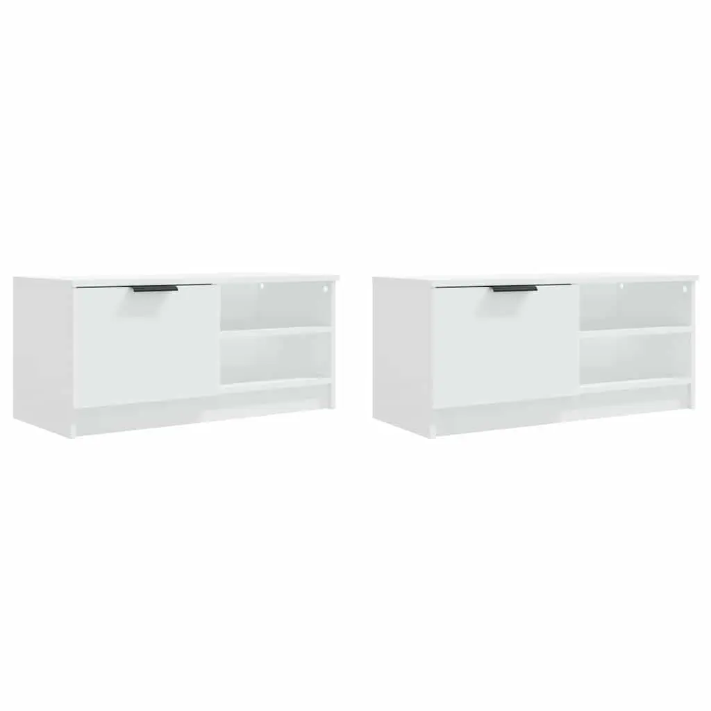 TV Cabinet White Engineered Wood Storage Unit with Shelves and Compartment for Living Room Media 80 x 35 x 36.5 cm