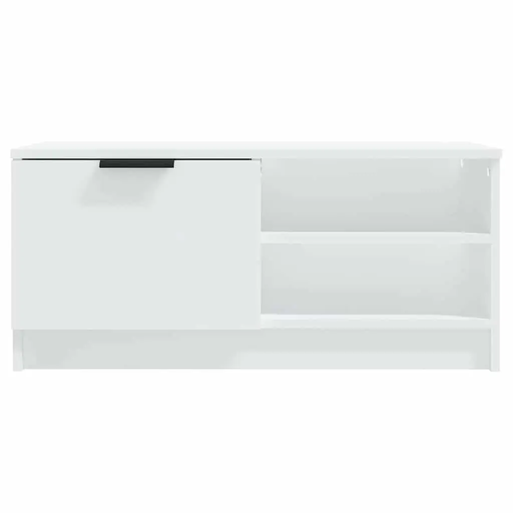 TV Cabinet White Engineered Wood Storage Unit with Shelves and Compartment for Living Room Media 80 x 35 x 36.5 cm