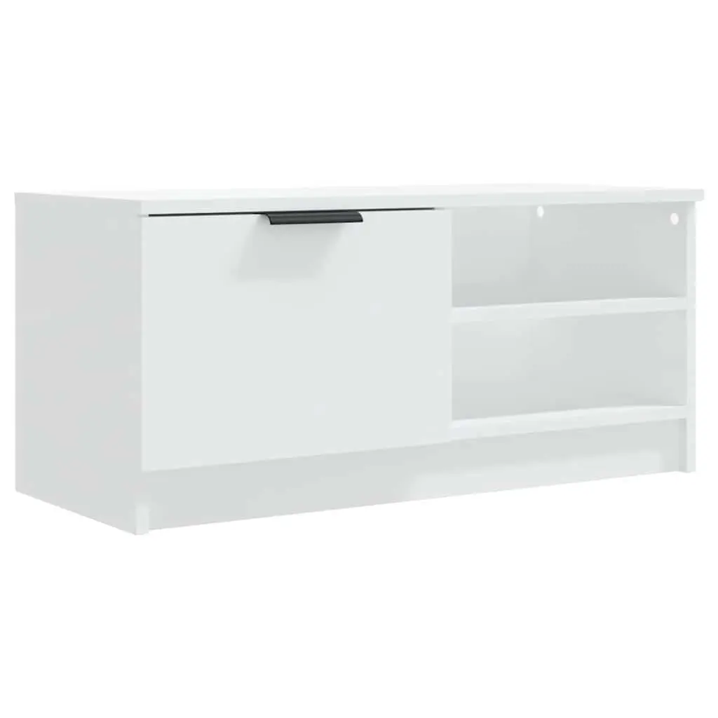 TV Cabinet White Engineered Wood Storage Unit with Shelves and Compartment for Living Room Media 80 x 35 x 36.5 cm