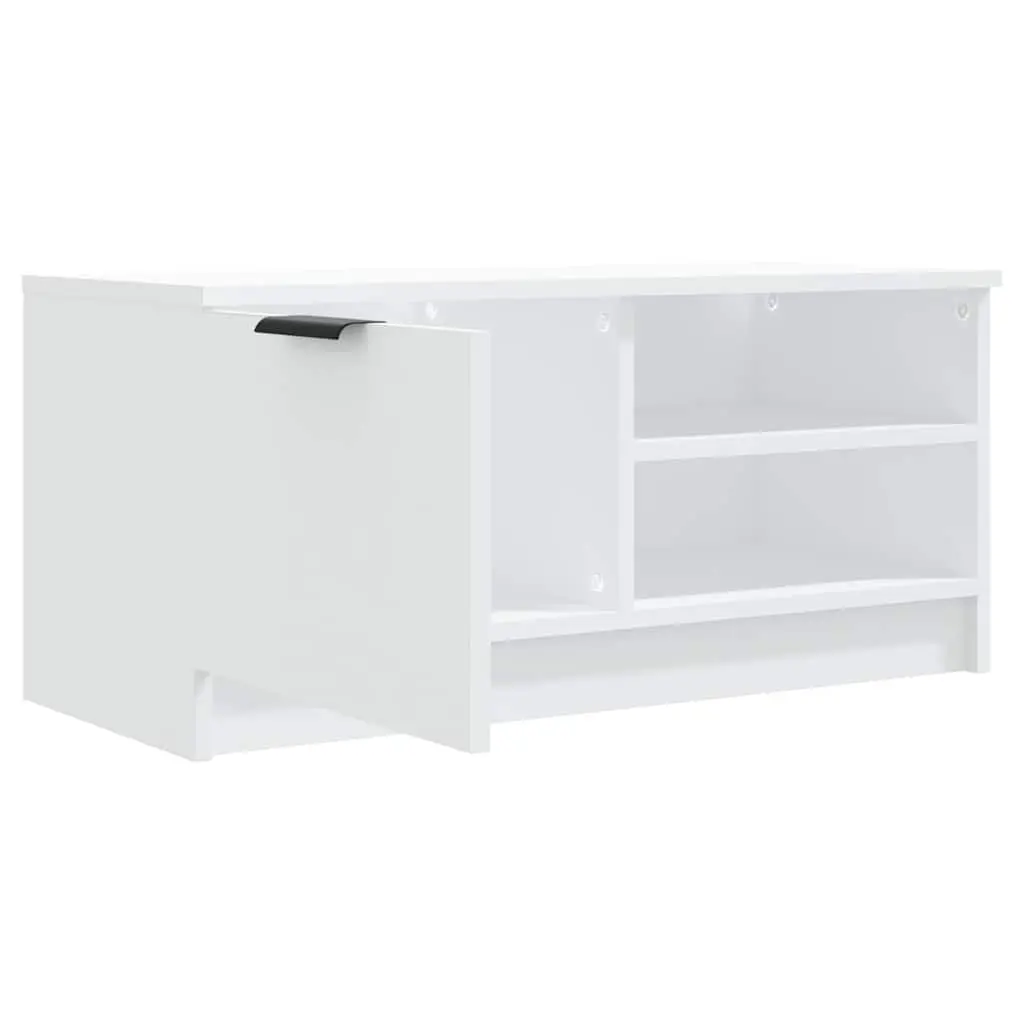 TV Cabinet White Engineered Wood Storage Unit with Shelves and Compartment for Living Room Media 80 x 35 x 36.5 cm