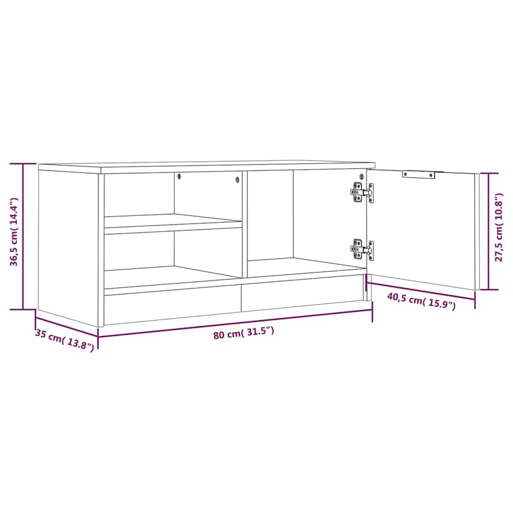 TV Cabinet White Engineered Wood Storage Unit with Shelves and Compartment for Living Room Media 80 x 35 x 36.5 cm