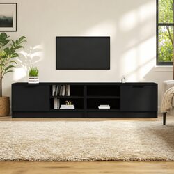 Stylish Black Engineered Wood TV Cabinets - 2 pcs