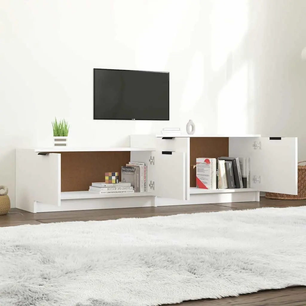 White Engineered Wood TV Cabinet with Storage