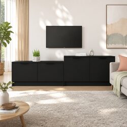 Chic Black TV Cabinet with Doors for Living Room Storage