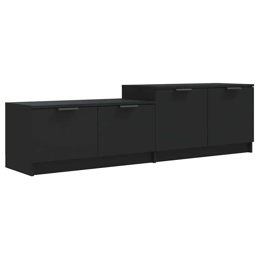 TV Cabinet Black Engineered Wood 158.5 x 36 x 45 cm Storage Unit with Doors and Compartments for Living Room Media