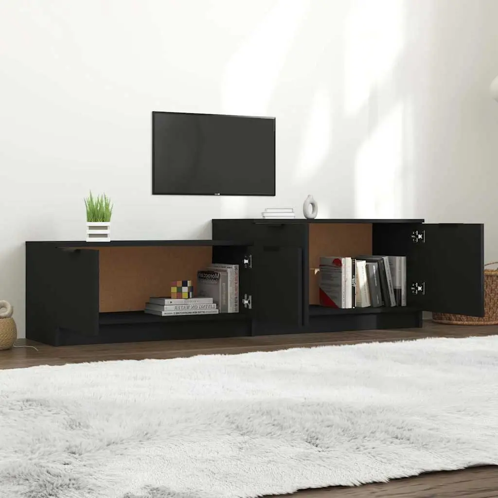 TV Cabinet Black Engineered Wood 158.5 x 36 x 45 cm Storage Unit with Doors and Compartments for Living Room Media