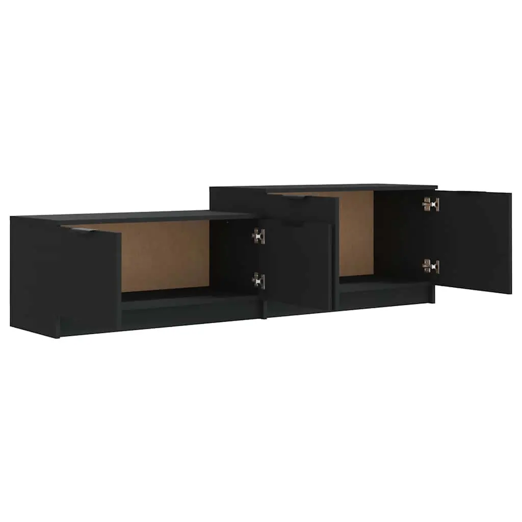 TV Cabinet Black Engineered Wood 158.5 x 36 x 45 cm Storage Unit with Doors and Compartments for Living Room Media