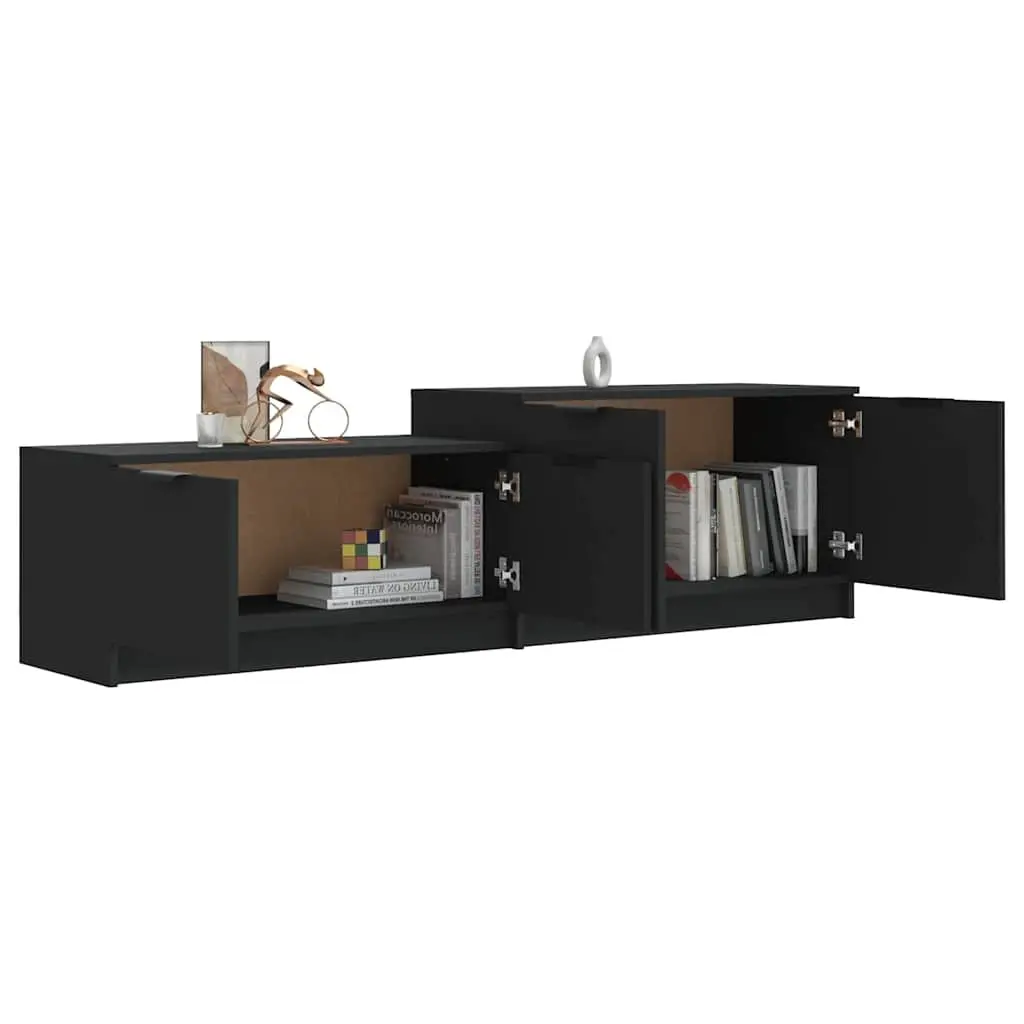TV Cabinet Black Engineered Wood 158.5 x 36 x 45 cm Storage Unit with Doors and Compartments for Living Room Media