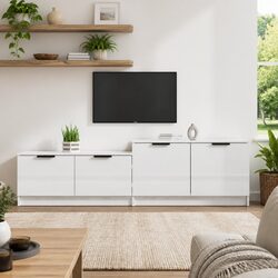Modern White High Gloss TV Cabinet with Storage Compartments