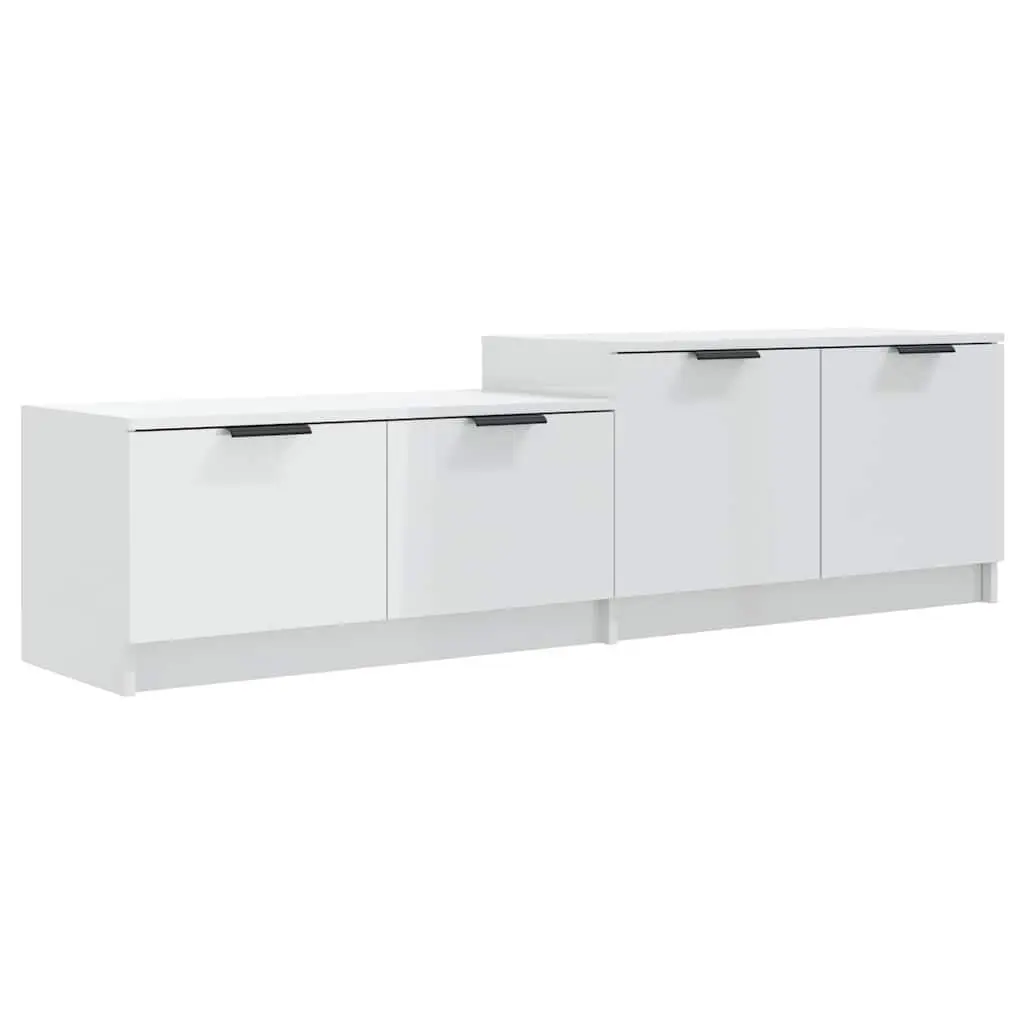 TV Cabinet White High Gloss Modern Storage Unit with Doors Compartments Engineered Wood