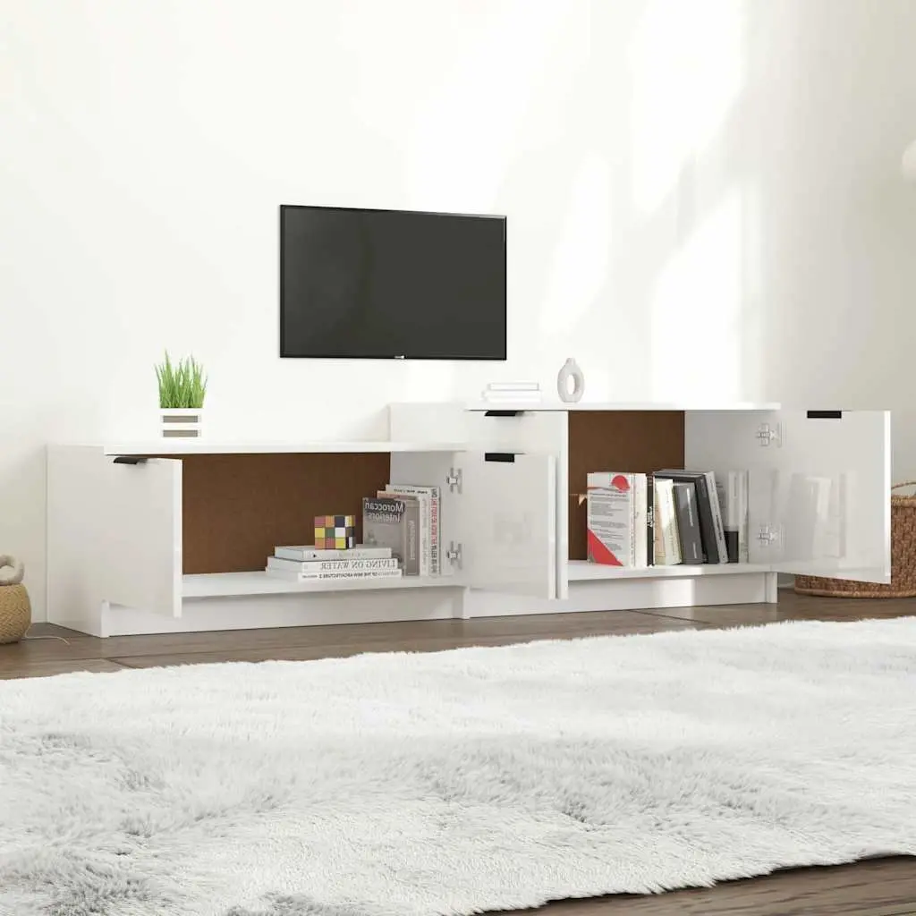 TV Cabinet White High Gloss Modern Storage Unit with Doors Compartments Engineered Wood