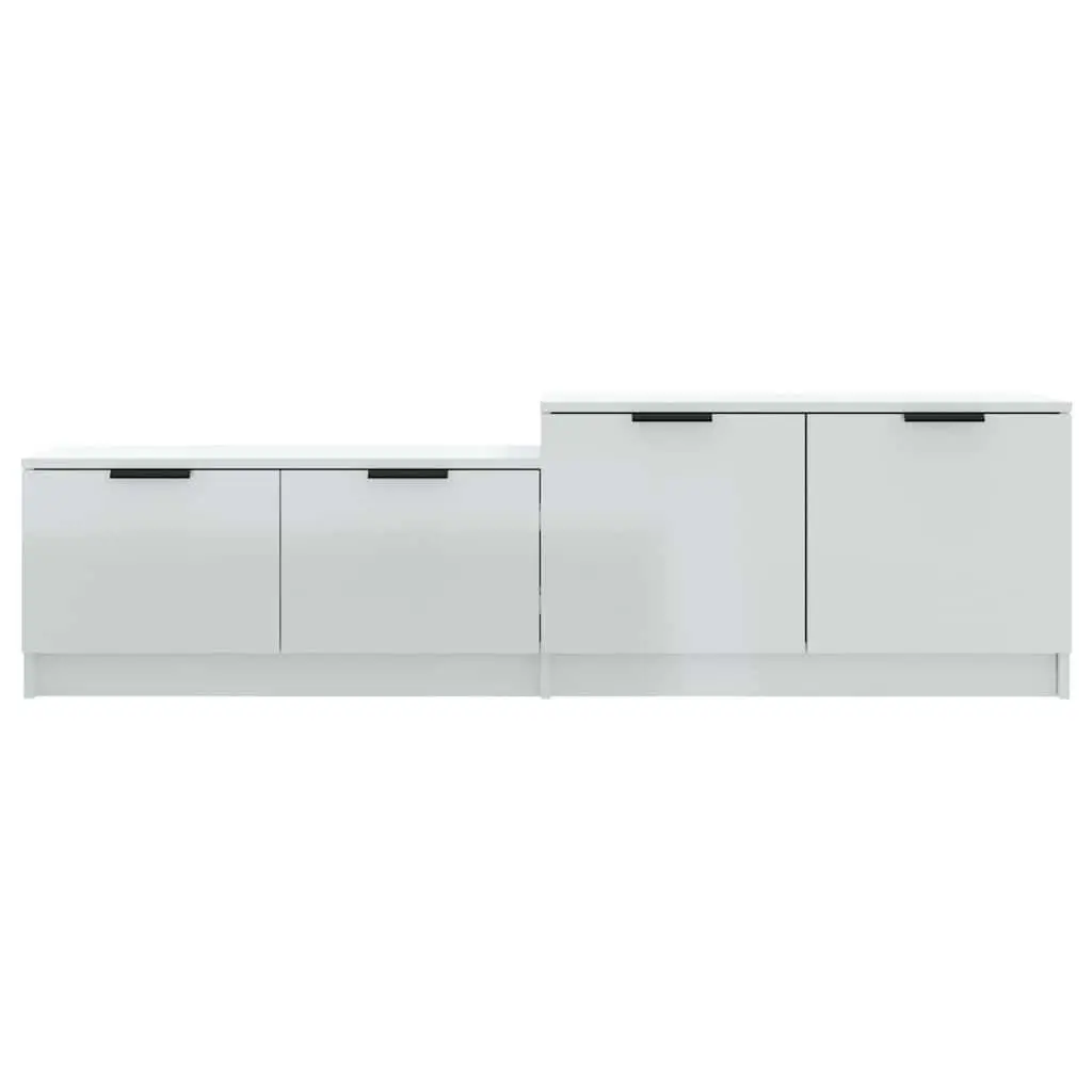 TV Cabinet White High Gloss Modern Storage Unit with Doors Compartments Engineered Wood