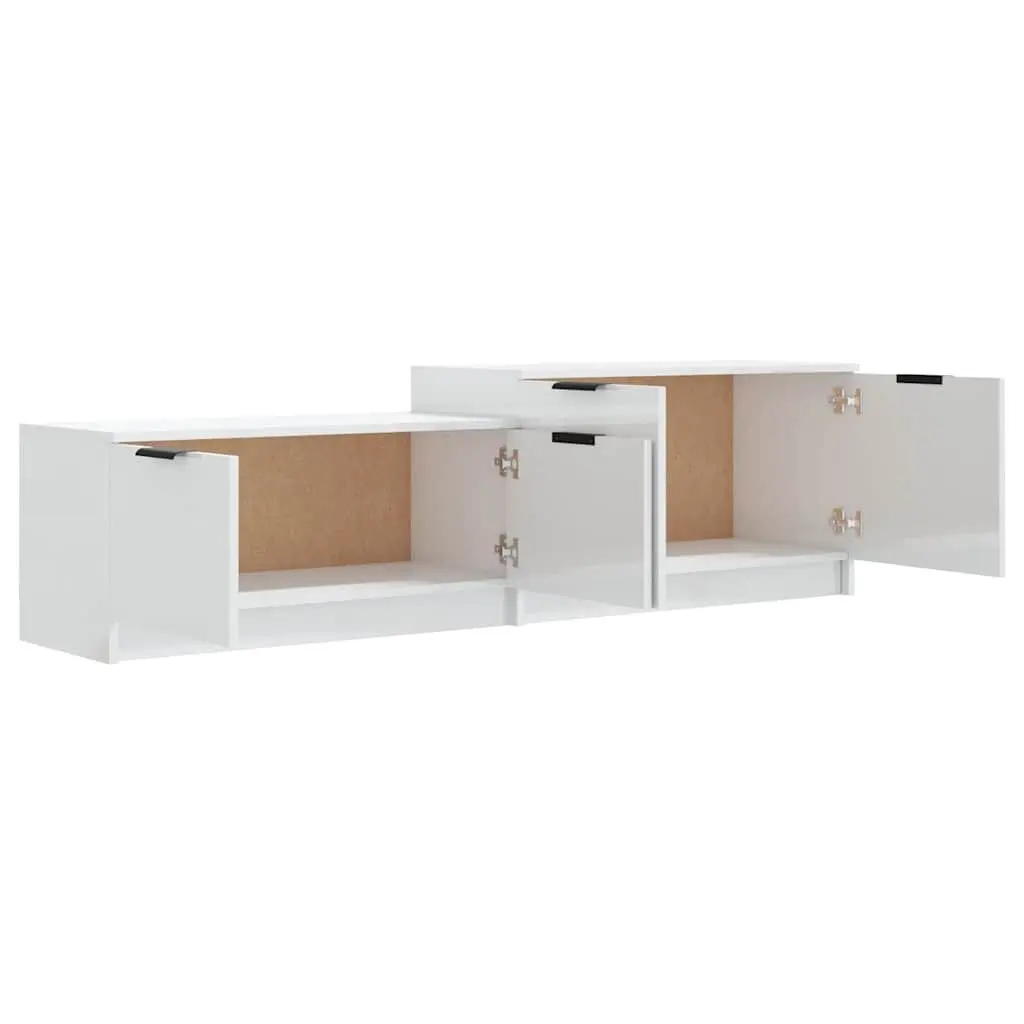 TV Cabinet White High Gloss Modern Storage Unit with Doors Compartments Engineered Wood