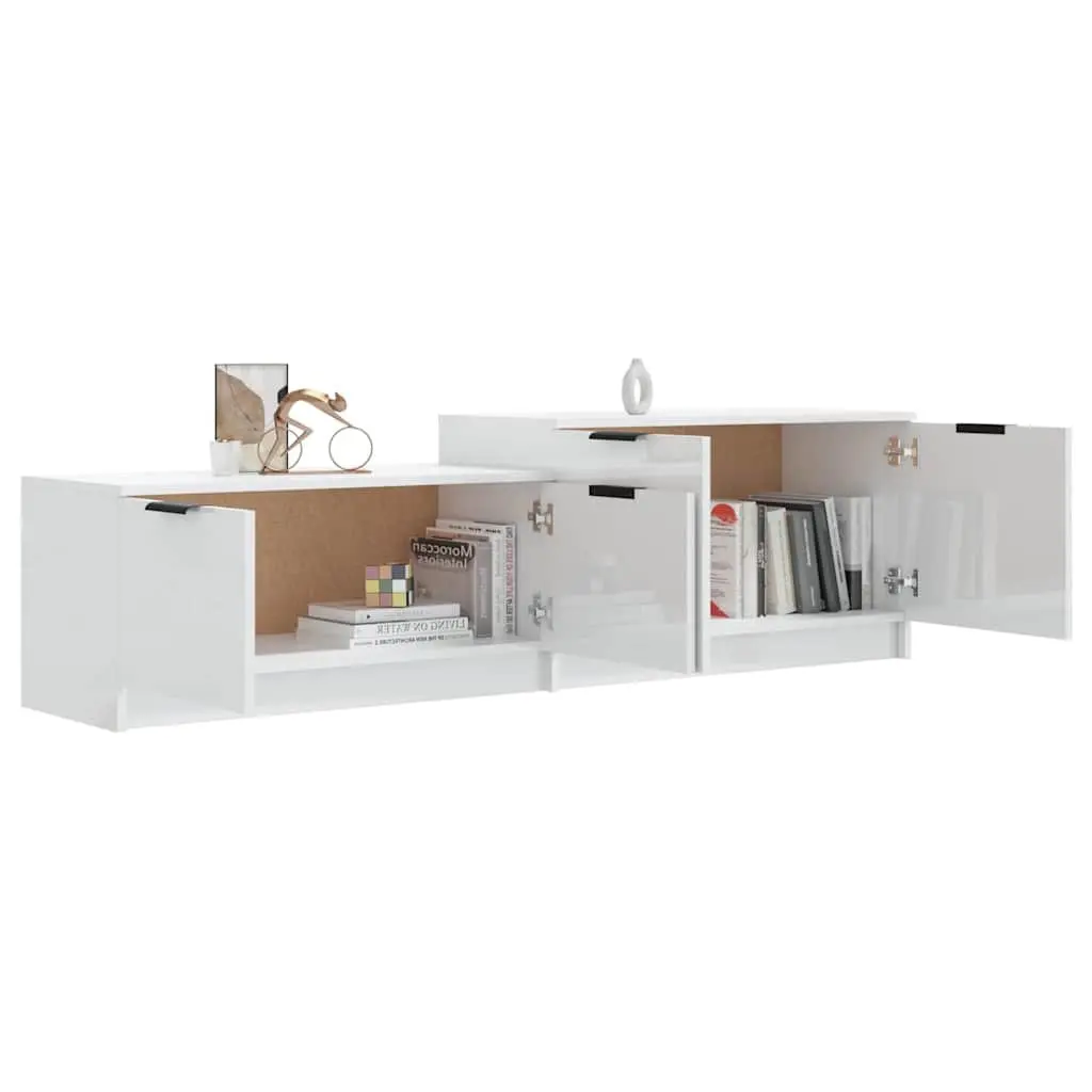 TV Cabinet White High Gloss Modern Storage Unit with Doors Compartments Engineered Wood